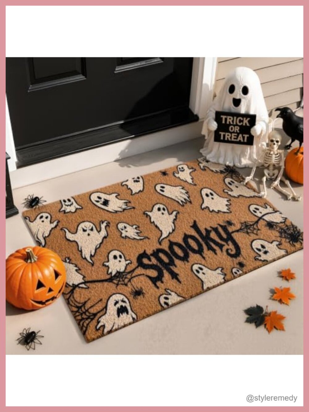 Halloween Coir Doormat 17x29 Non-Slip Indoor Outdoor Spooky Ghost Print